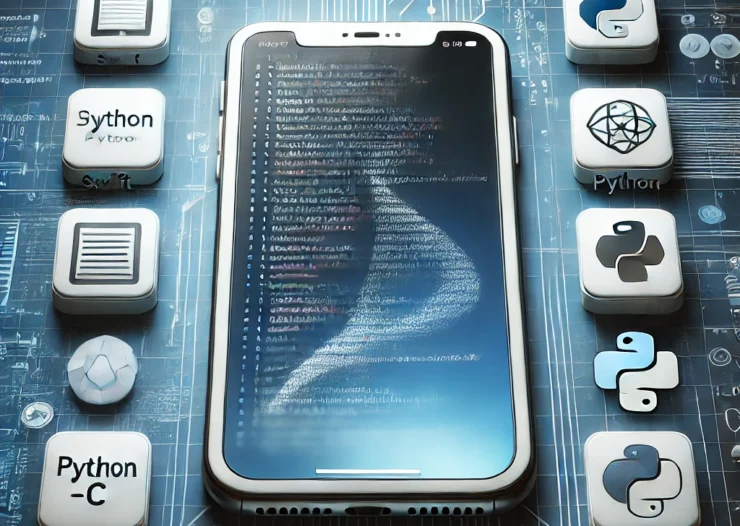 DALL·E 2024-12-19 14.02.36 - A conceptual image of modern iOS app development, featuring an iPhone with lines of code on its screen, icons representing different programming langu